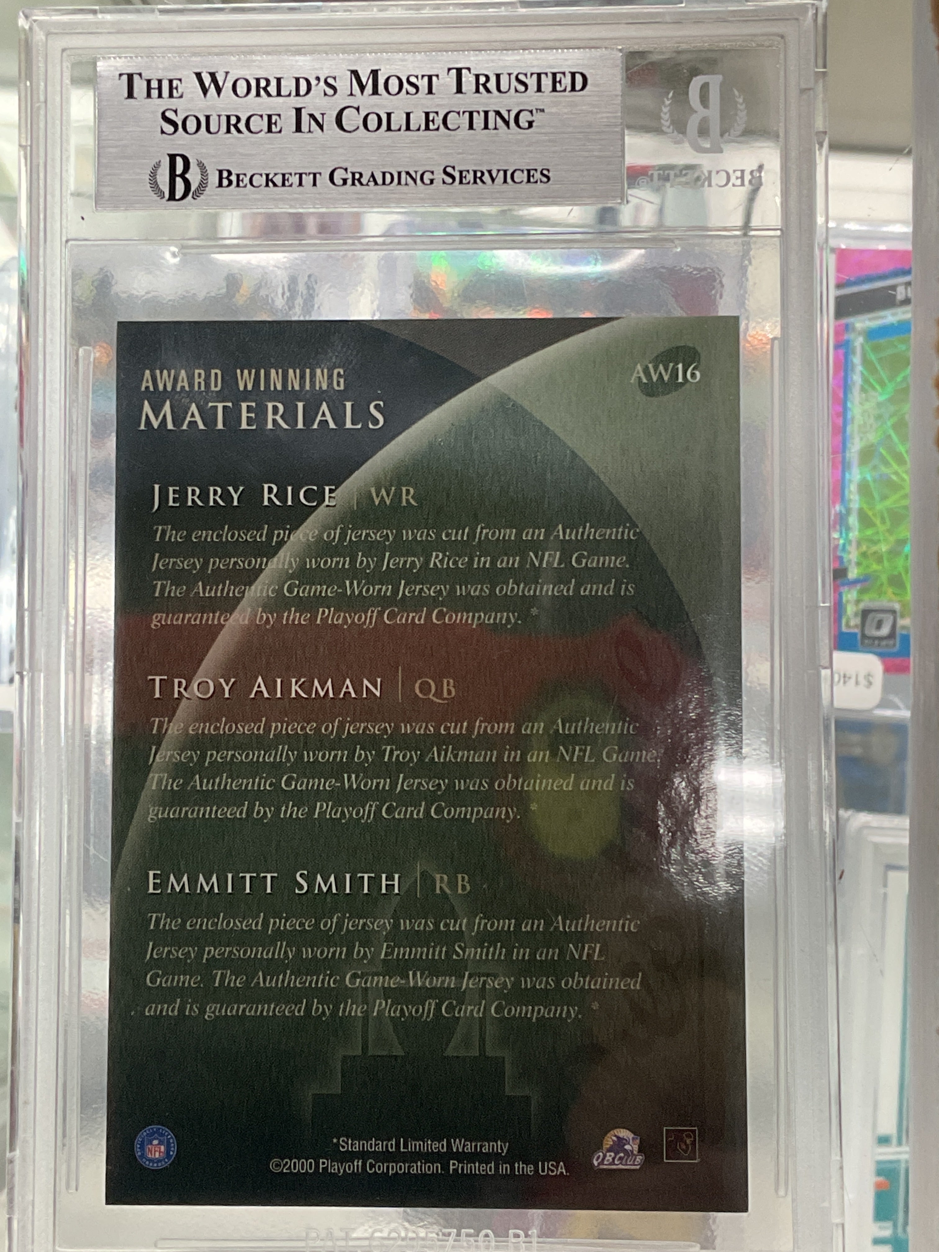 2000 Prestige Rice Aikman Smith Triple Patch BGS 9