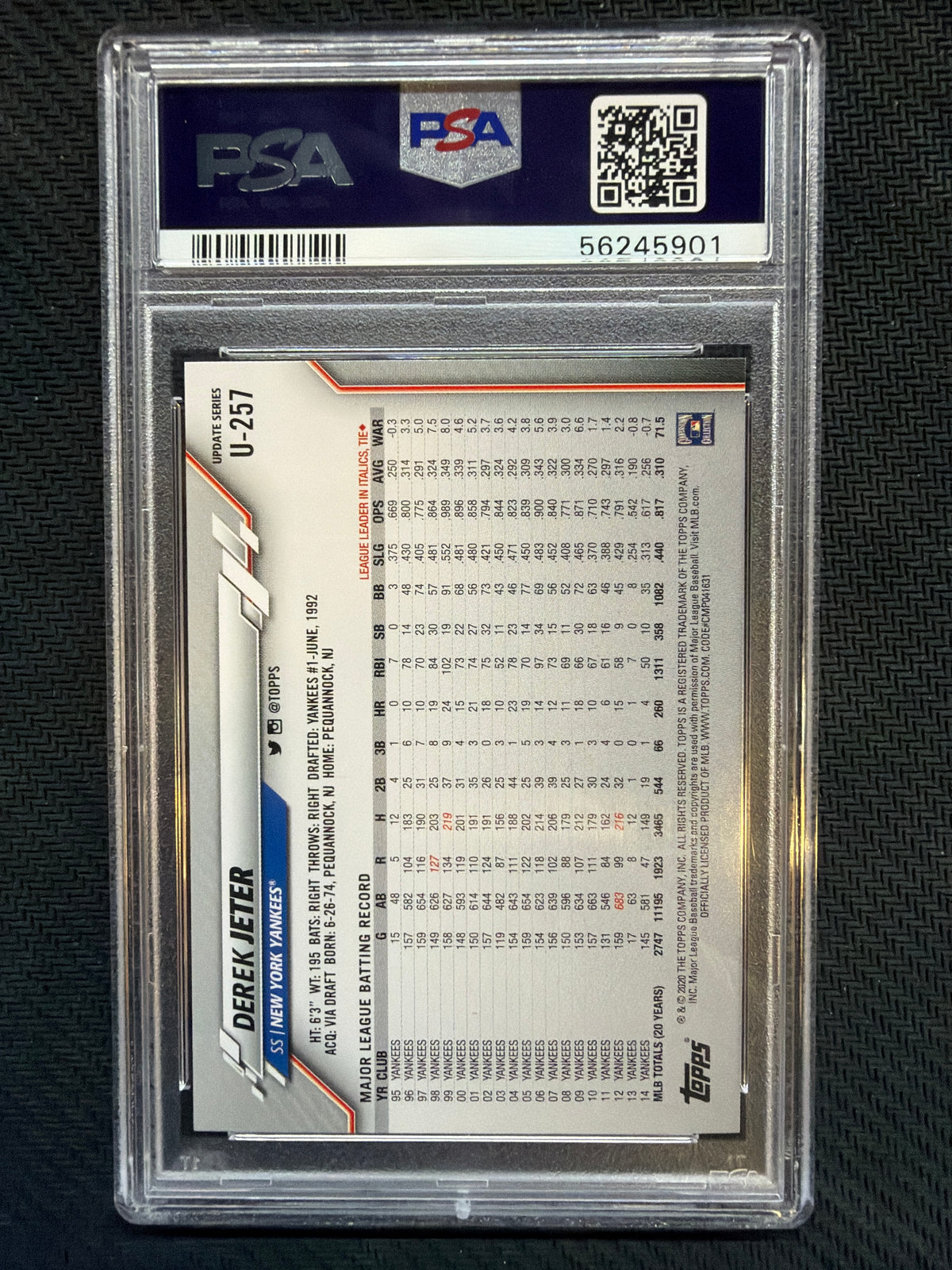 2020 Topps Update Derek Jeter SP #U257 PSA 9 Yankees