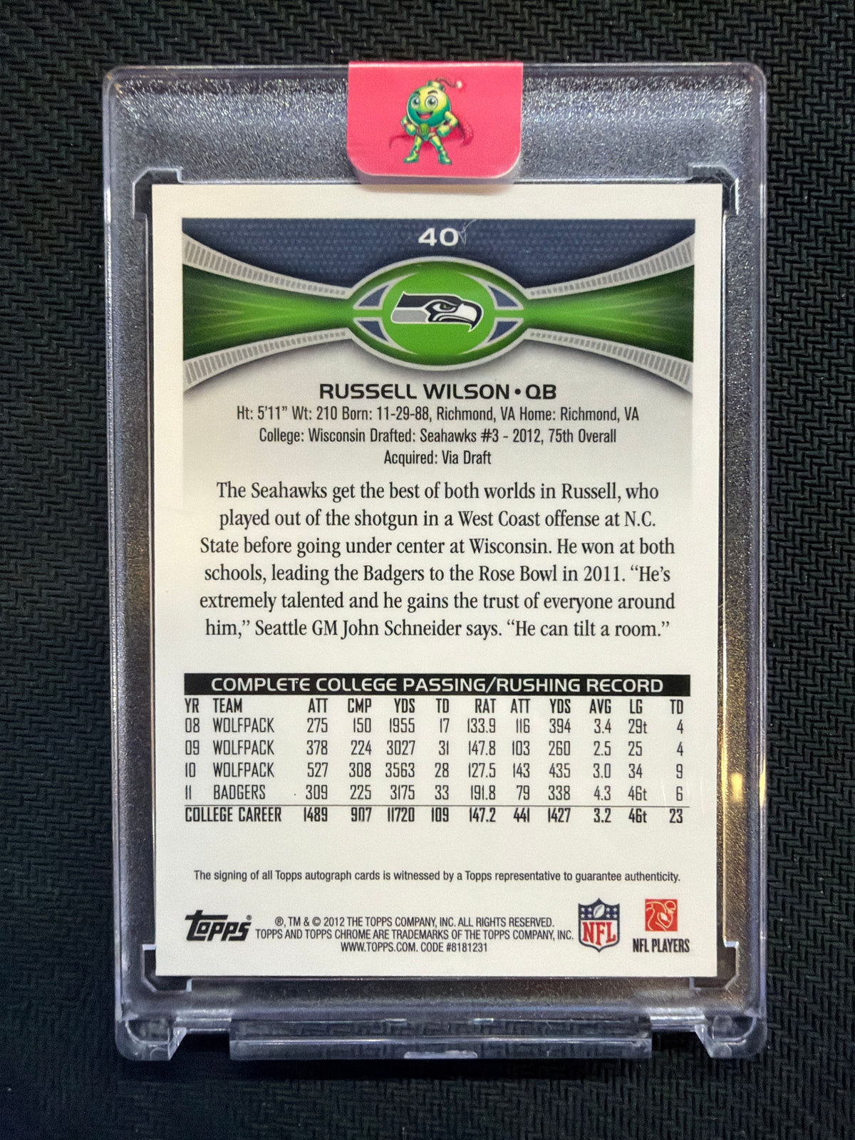 2012 Topps Chrome Russell Wilson Rookie Auto #40 Seahawks