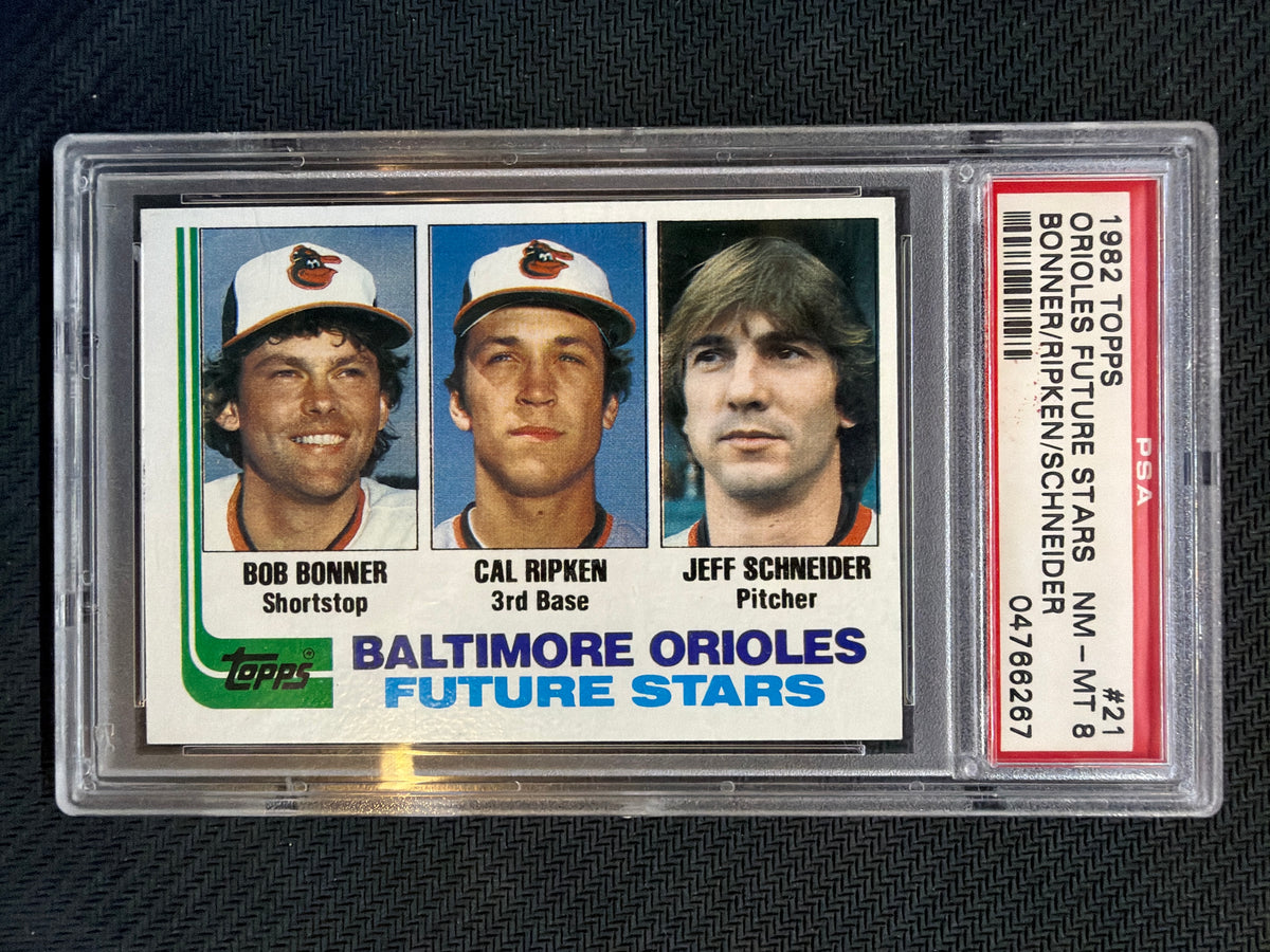 1982 Topps Orioles Future Stars Bonner/Ripken/Schneider #21 PSA 8