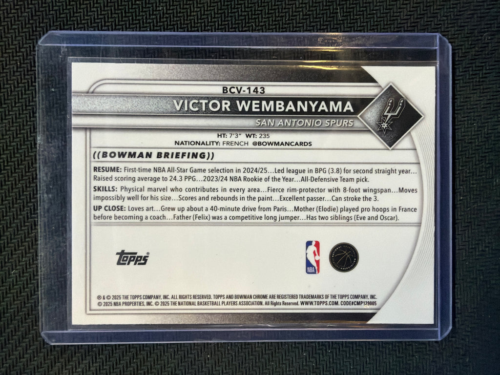 2025 Bowman Chrome Victor Wembanyama Aqua Refractor /125 Spurs
