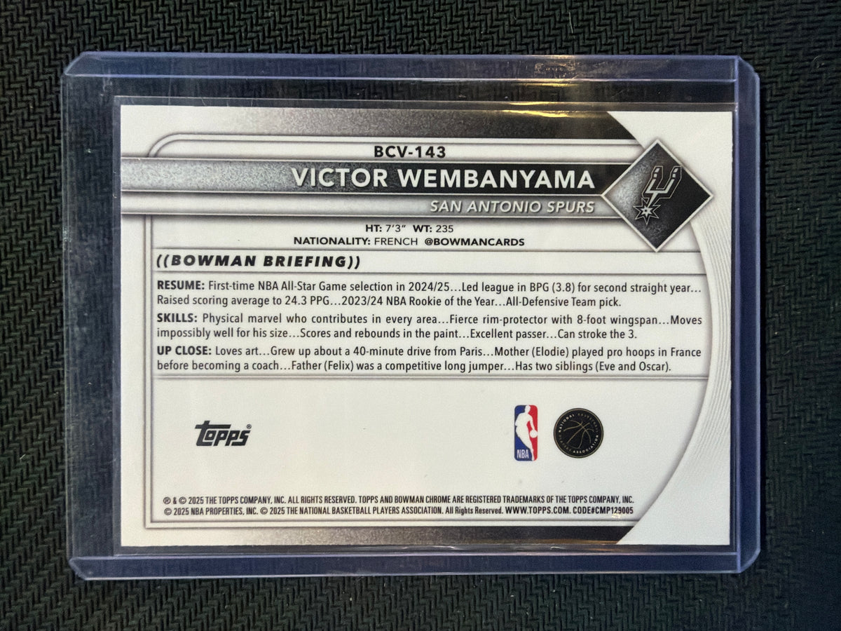 2025 Bowman Chrome Victor Wembanyama Aqua Refractor /125 Spurs