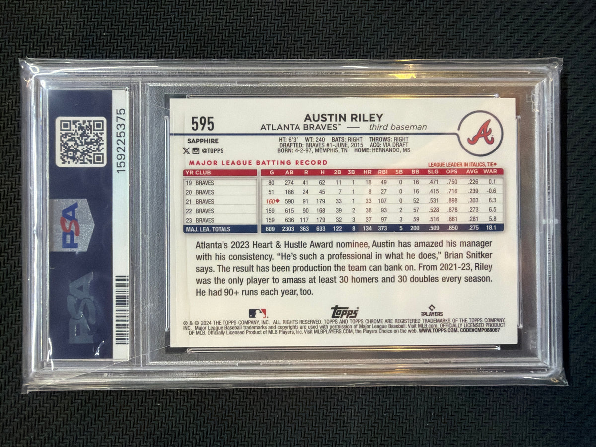 2024 Topps Chrome Sapphire Austin Riley Red /5 #595 PSA 9 Braves