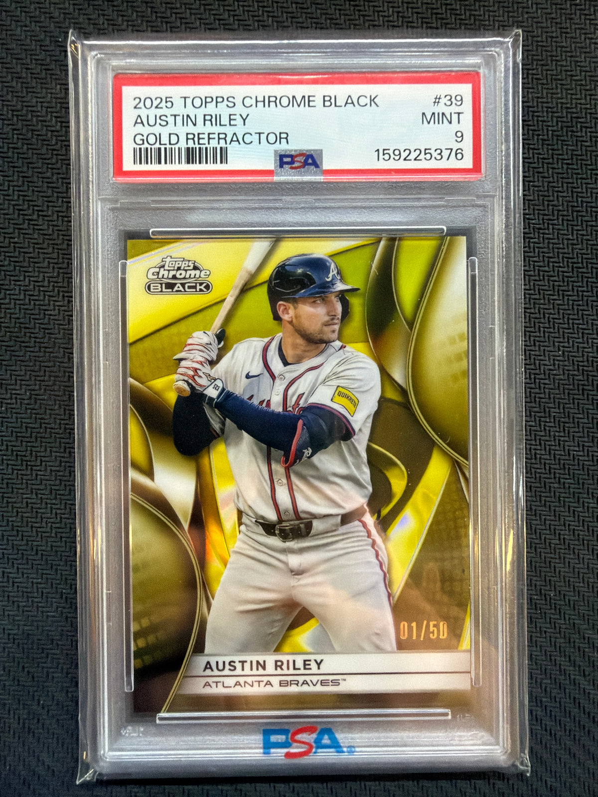2025 Topps Chrome Black Austin Riley Gold Refractor /50 #39 PSA 9 Braves