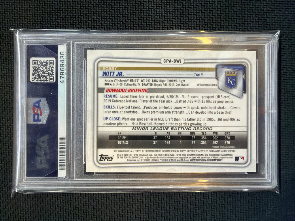 2020 Bowman Chrome Bobby Witt Jr Prospect Auto Blue Refractor /150 #CPABWJ PSA 10 Royals