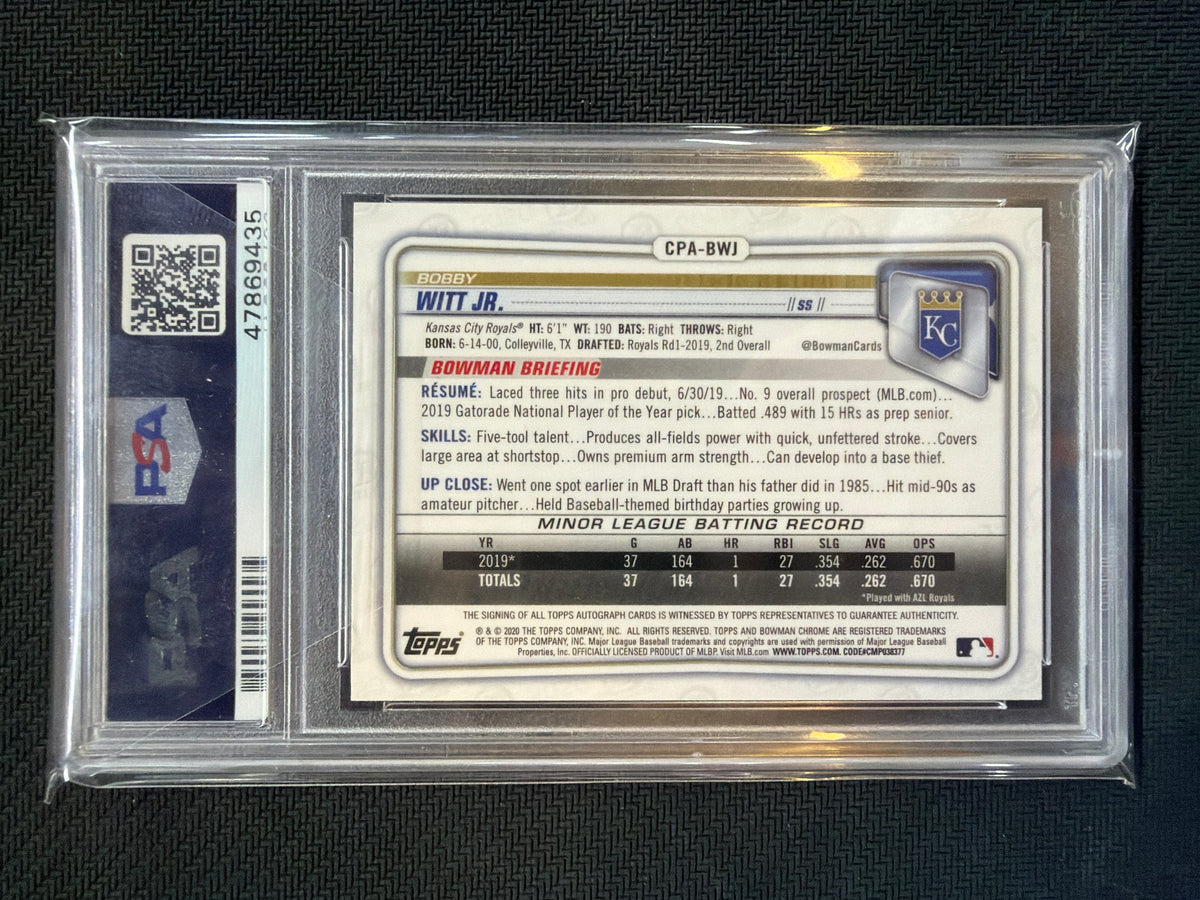 2020 Bowman Chrome Bobby Witt Jr Prospect Auto Blue Refractor /150 #CPABWJ PSA 10 Royals