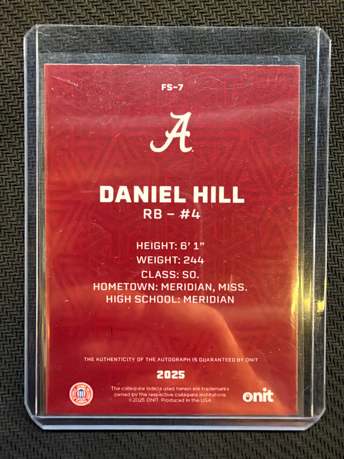 2025 Onit Alabama Daniel Hill Auto /25 #FS-7