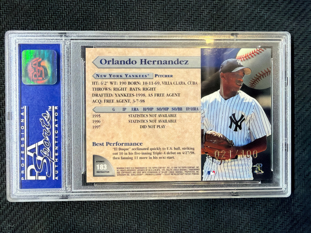1998 Bowman's Best Orlando Hernandez Atomic Refractor /100 #183 PSA 9 Yankees