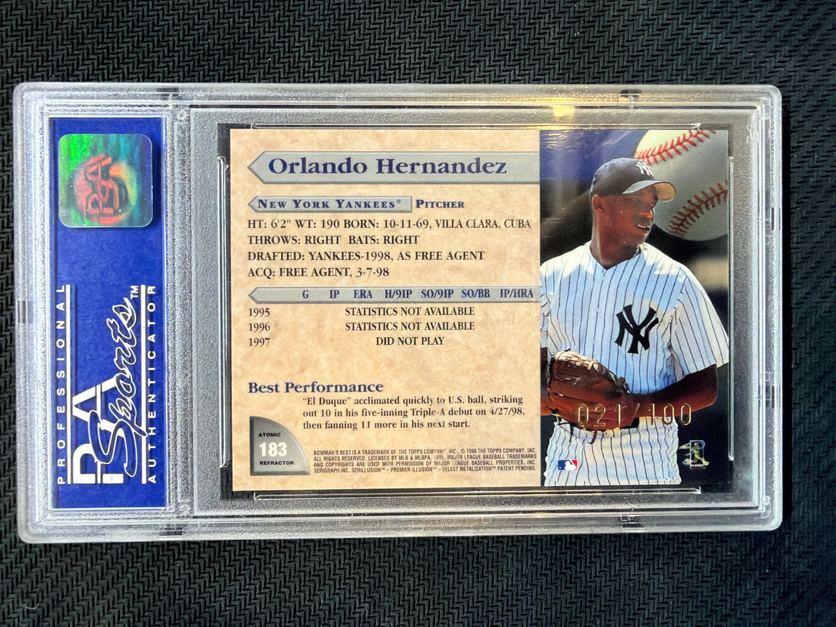 1998 Bowman's Best Orlando Hernandez Atomic Refractor /100 #183 PSA 9 Yankees