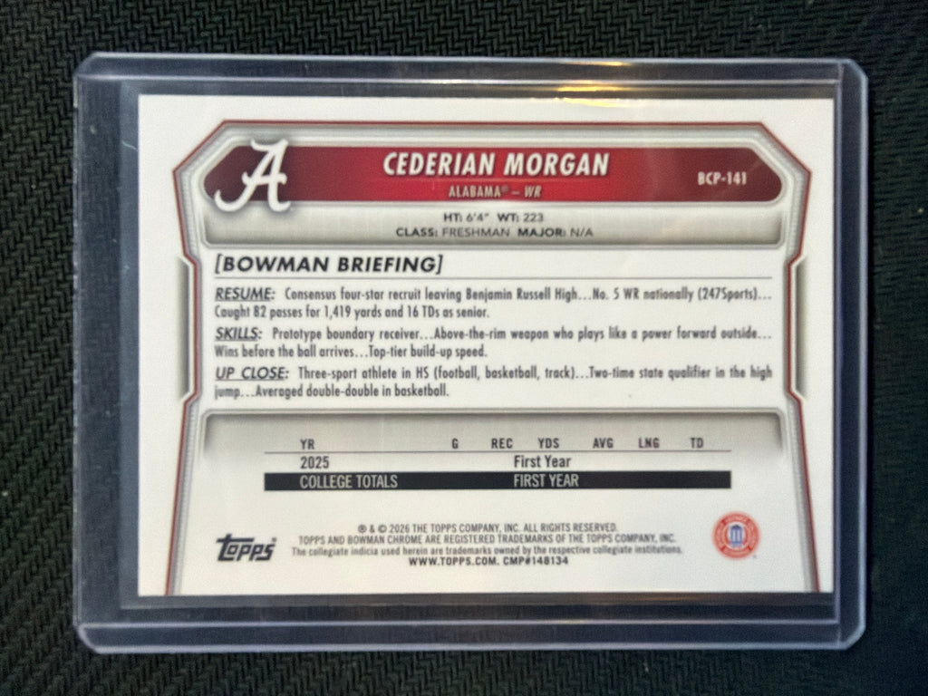 2026 Bowman Chrome Cederian Morgan Green /399 Alabama