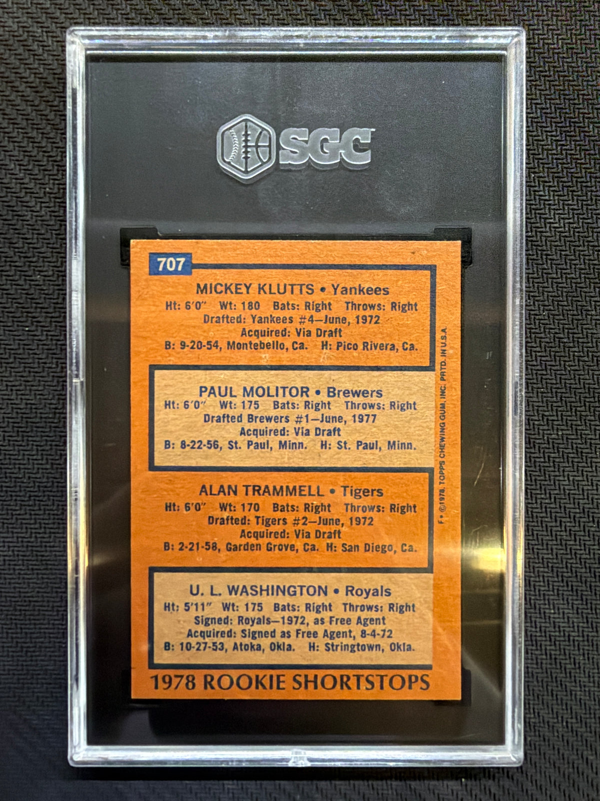 1978 Topps Molitor/Trammell #707 SGC 4.5