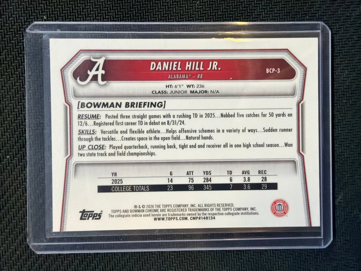 2026 Bowman Chrome Daniel Hill Green Reptillian /99 Alabama