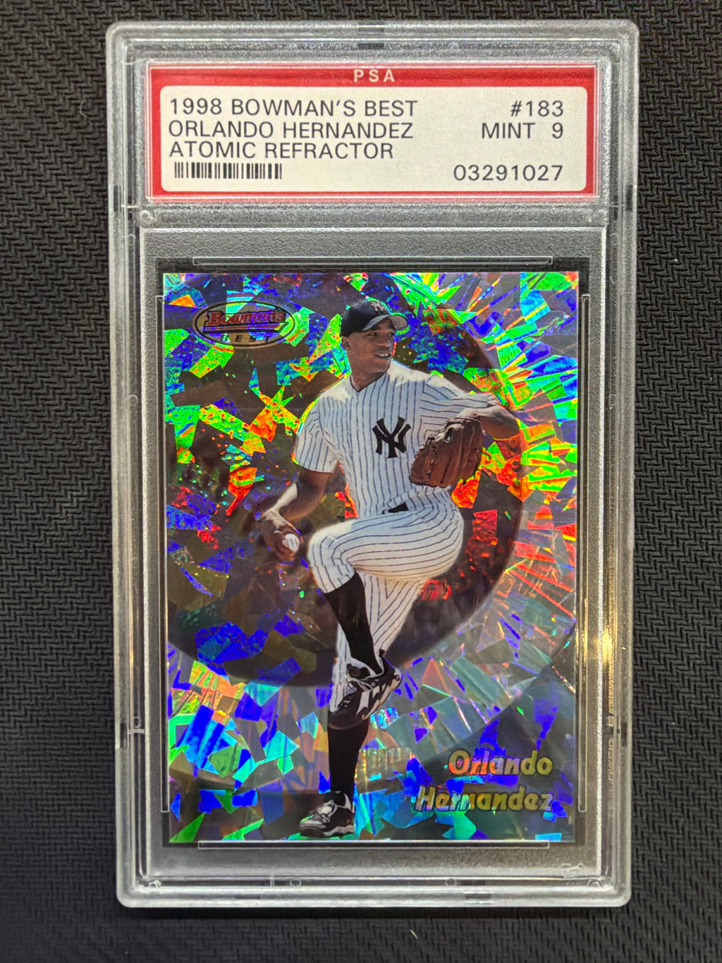 1998 Bowman's Best Orlando Hernandez Atomic Refractor /100 #183 PSA 9 Yankees