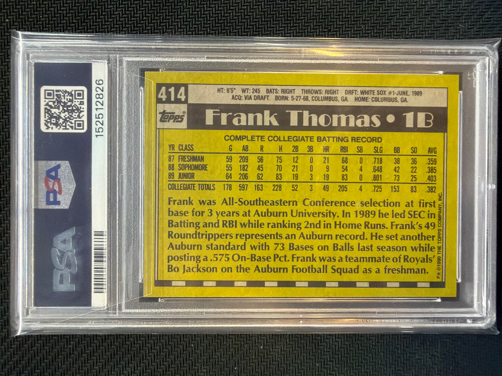 1990 Topps Frank Thomas Name On Front #414 PSA 9 White Sox