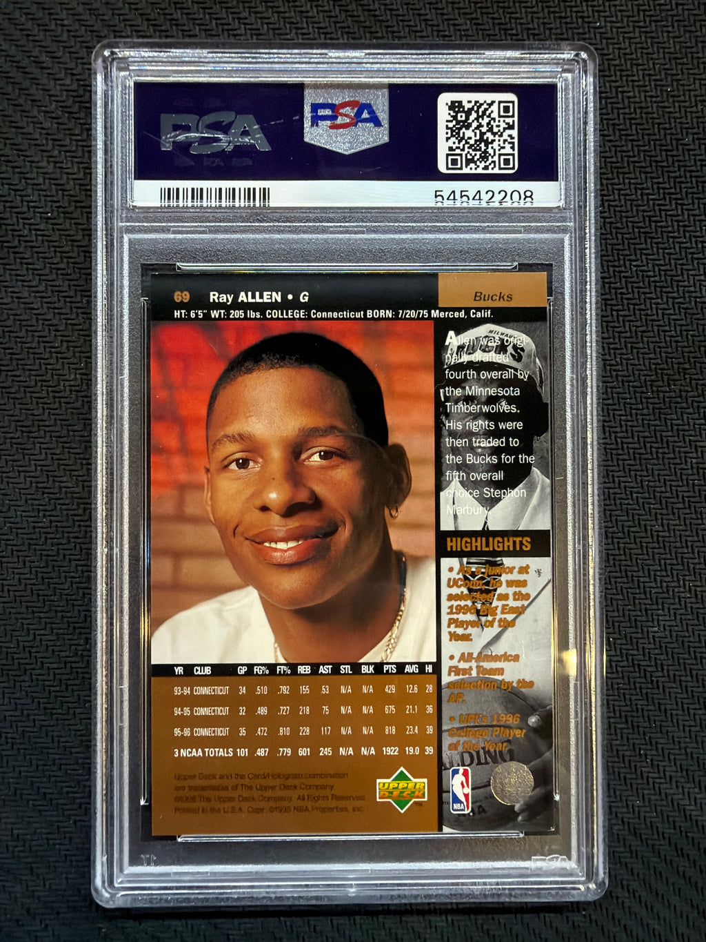 1996 Upper Deck Ray Allen #69 PSA 8 Bucks