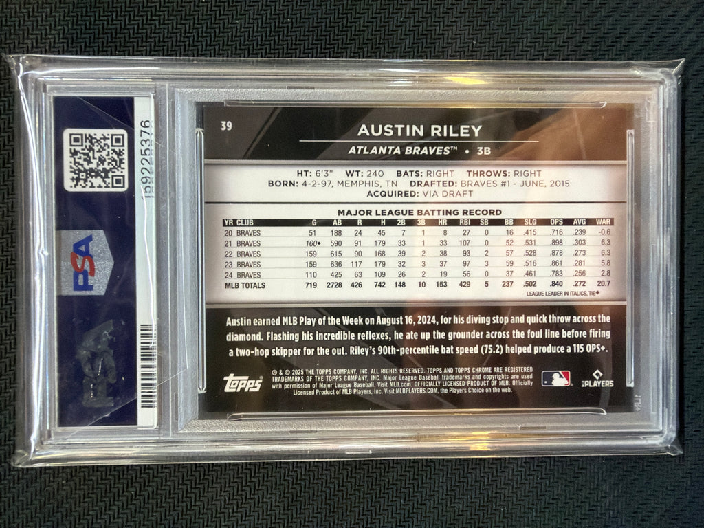 2025 Topps Chrome Black Austin Riley Gold Refractor /50 #39 PSA 9 Braves