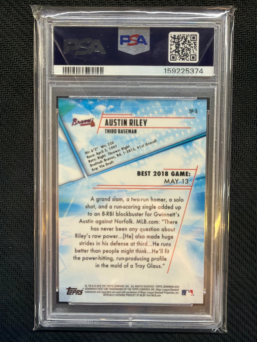 2018 Bowman's Best Austin Rilley Top Prospects Red /10 #TP-5 PSA 10 Braves