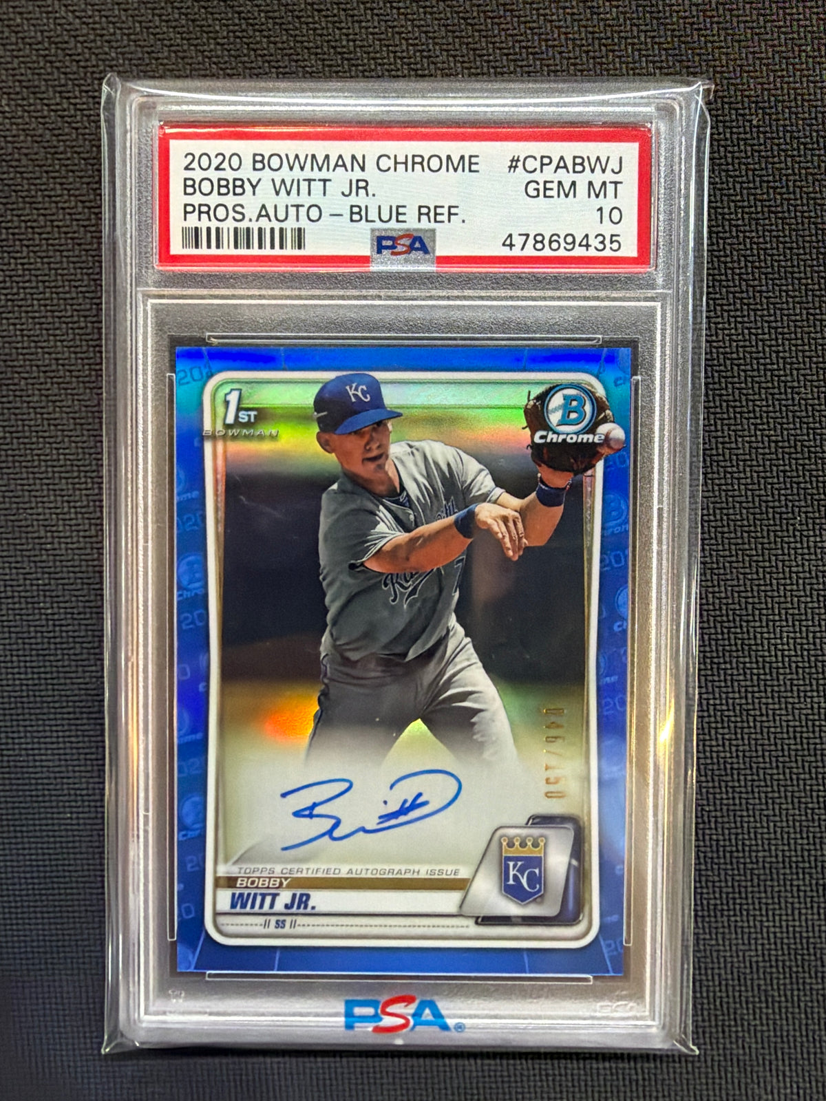 2020 Bowman Chrome Bobby Witt Jr Prospect Auto Blue Refractor /150 #CPABWJ PSA 10 Royals