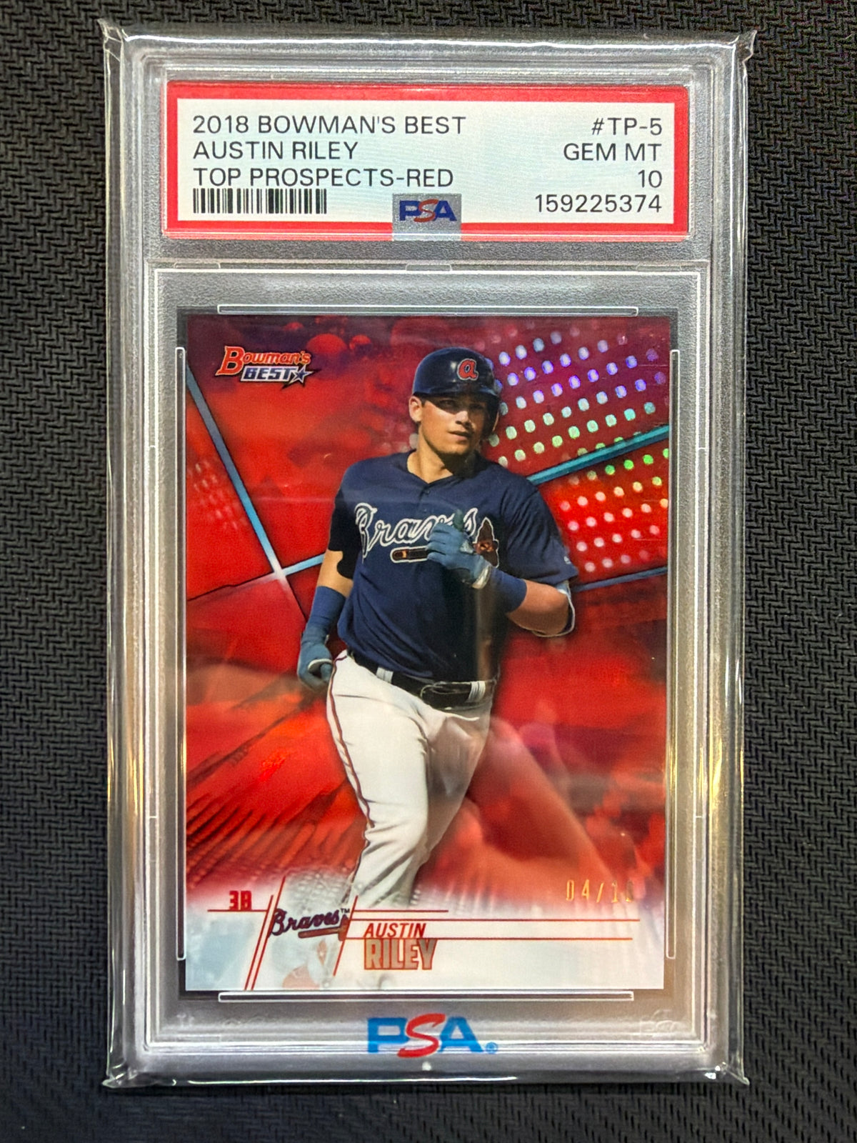 2018 Bowman's Best Austin Rilley Top Prospects Red /10 #TP-5 PSA 10 Braves