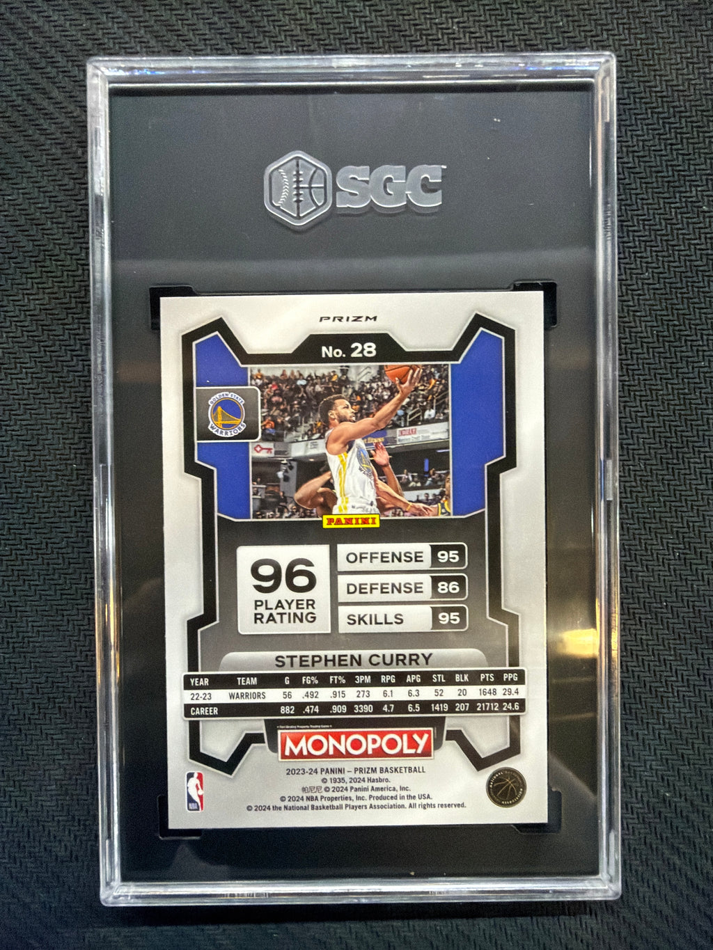 2023 Panini Prizm Monopoly Stephen Curry Purple Prizm #28 SGC 10 Warriors