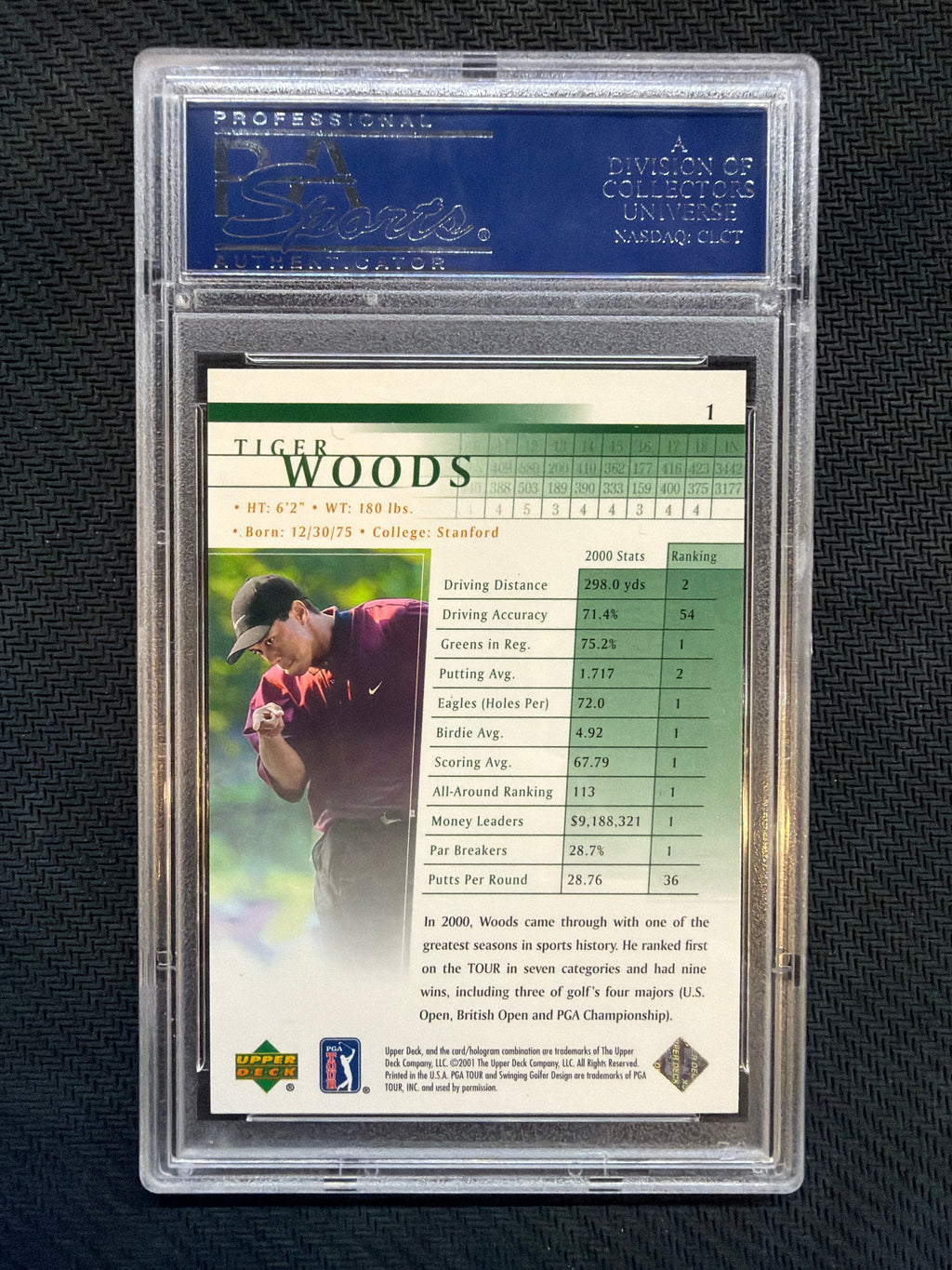 2001 Upper Deck Golf Tiger Woods #1 PSA 9