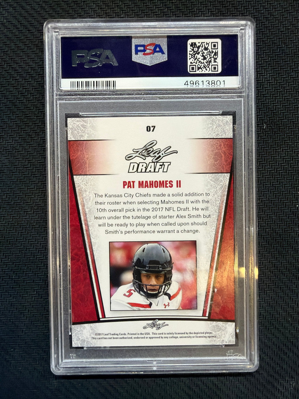 2017 Leaf Patrick Mahomes II SP Release Draft Silver #07 PSA 9