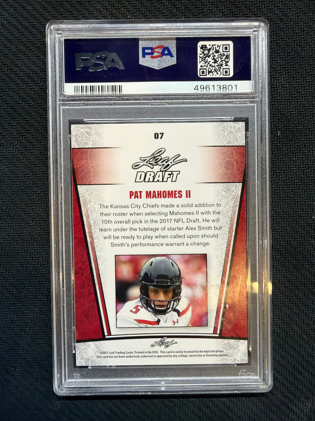 2017 Leaf Patrick Mahomes II SP Release Draft Silver #07 PSA 9