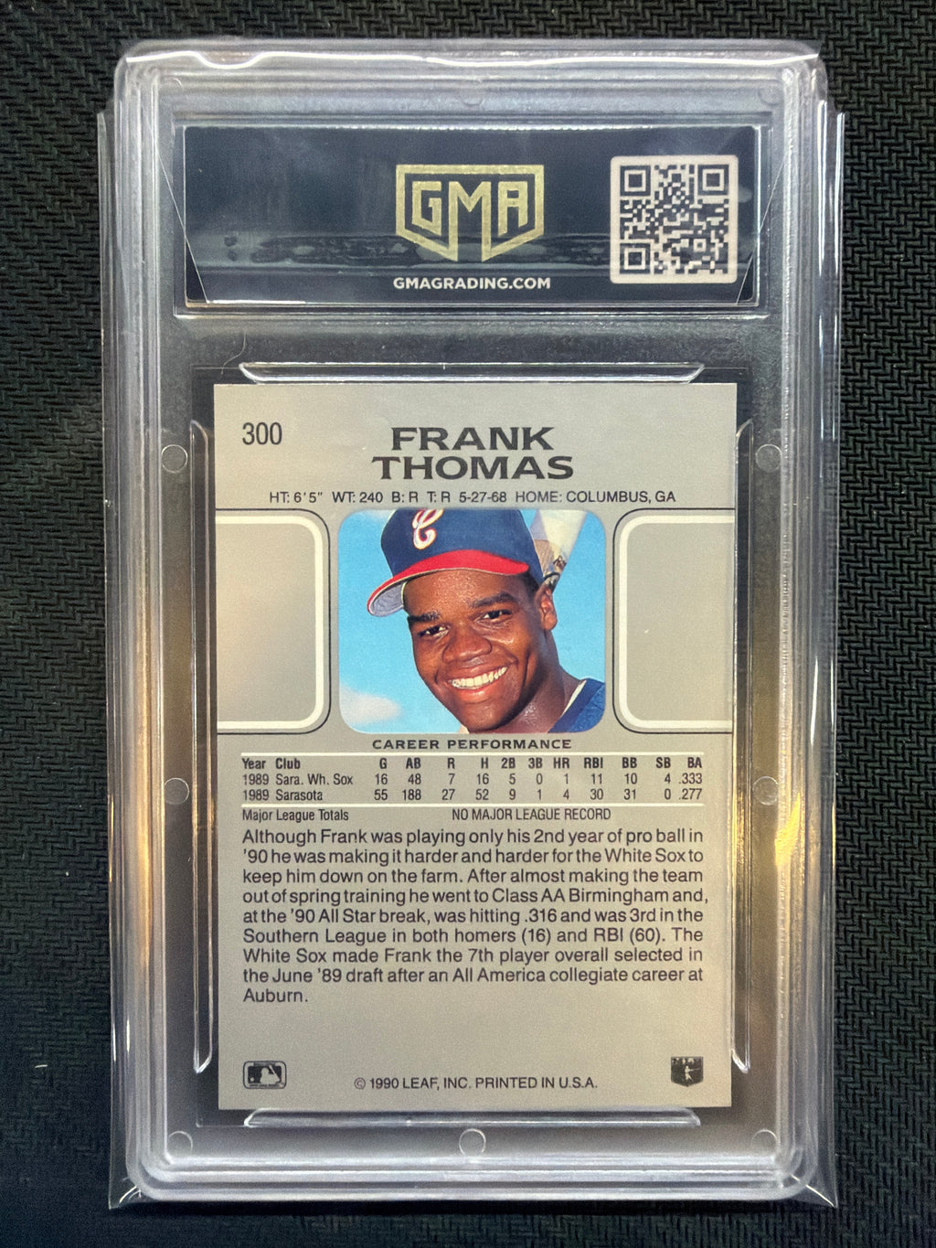 1990 Leaf Frank Thomas #300 GMA 7 Rookie White Sox