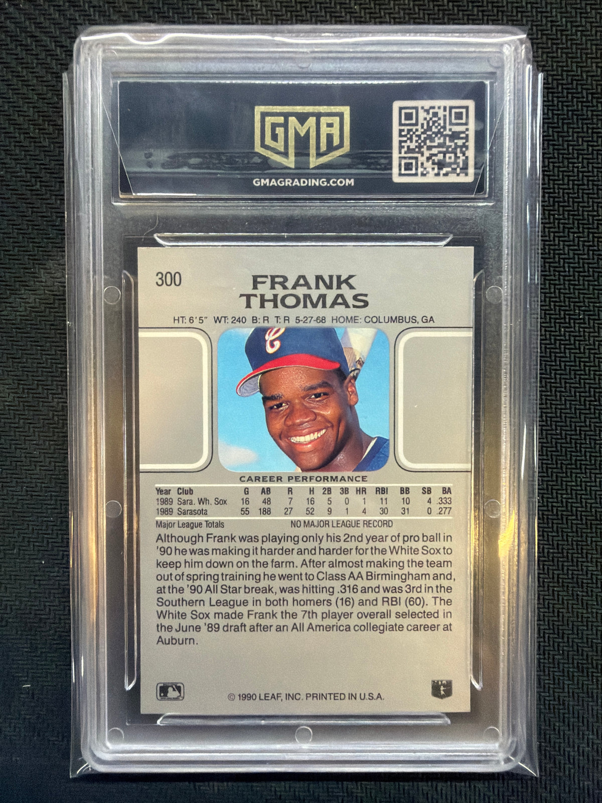 1990 Leaf Frank Thomas #300 GMA 7 Rookie White Sox