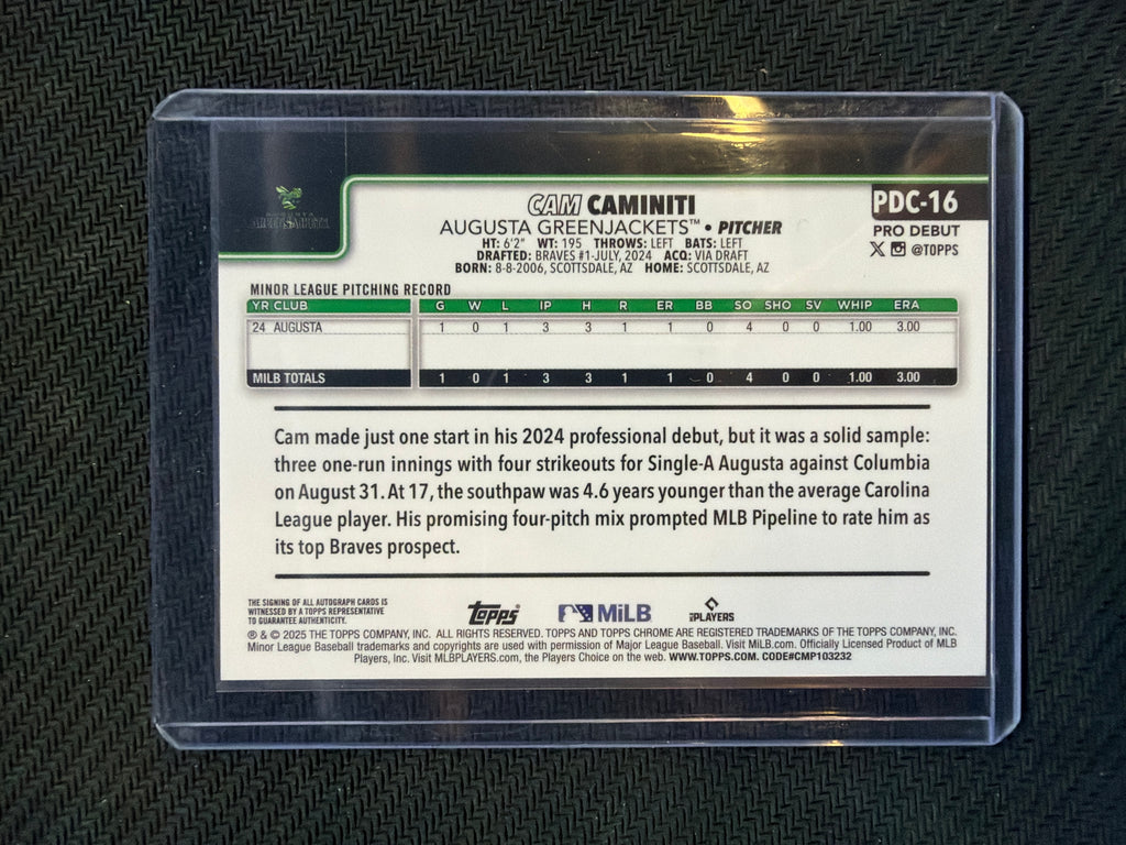 2025 Topps Chrome Pro Debut Cam Caminiti Refractor Auto /199 Braves