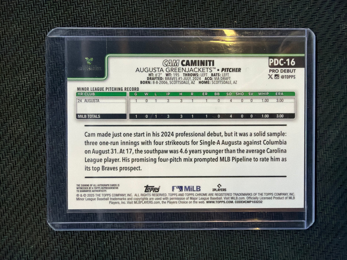 2025 Topps Chrome Pro Debut Cam Caminiti Refractor Auto /199 Braves