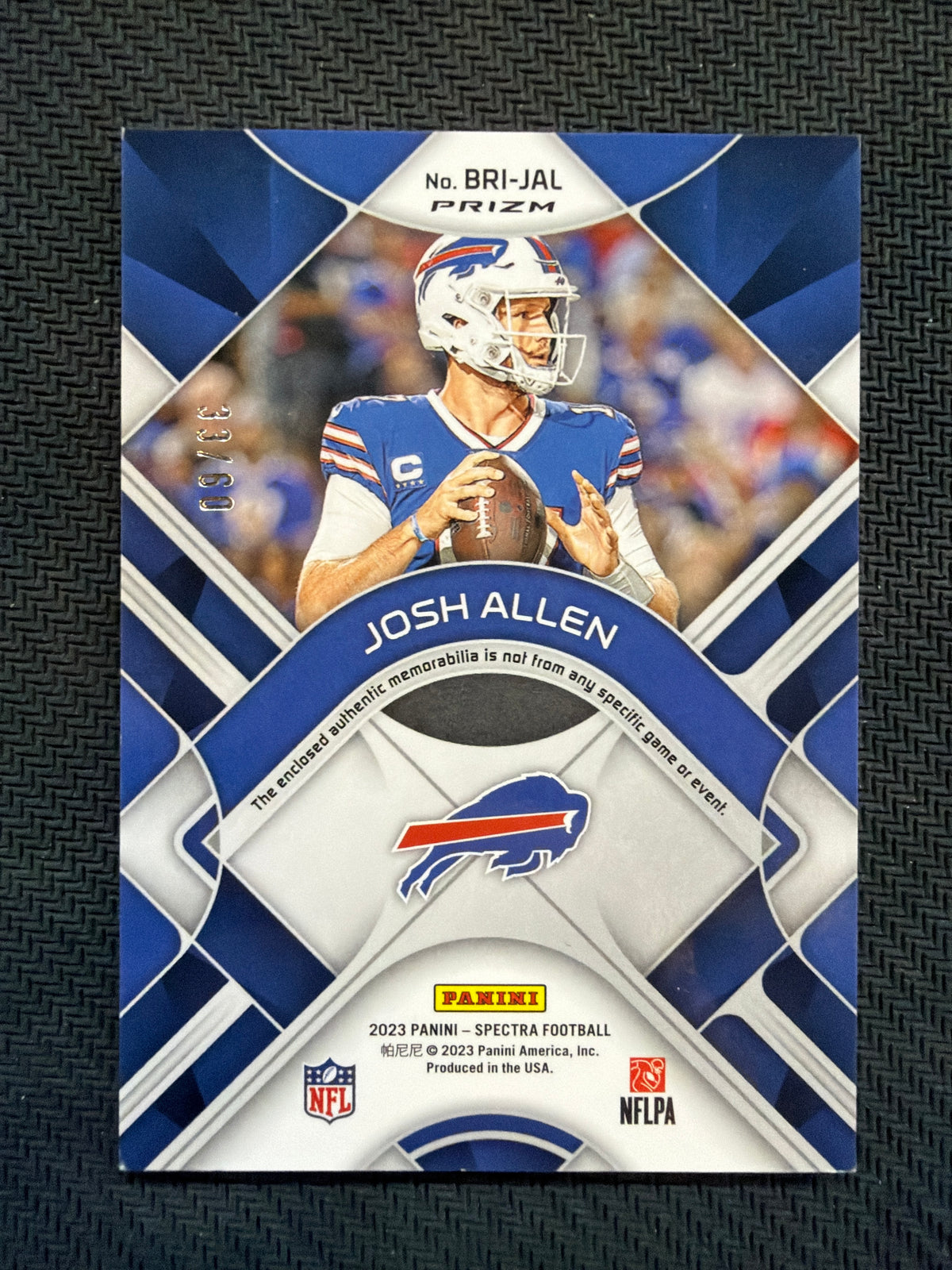 2023 Panini Spectra Josh Allen Brilliance /60 Relic Bills