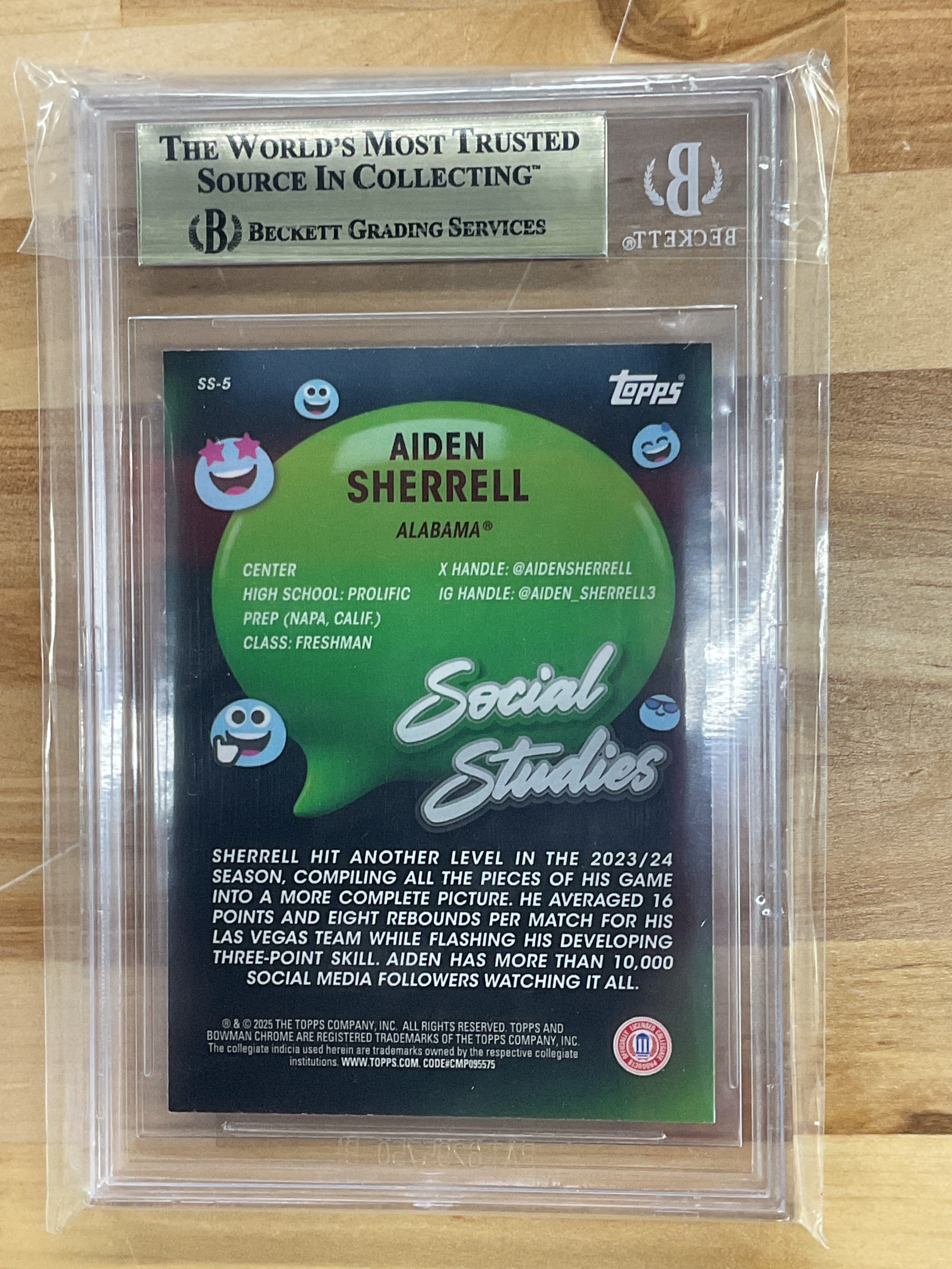 2024-25 Bowman U Chrome Aiden Sherrell Social Studies X-Fractor BGS 9.5