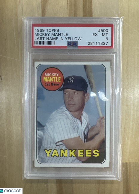 1969 Topps Mickey Mantle Last Name In Yellow #500 PSA 6