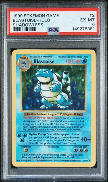 1999 Pokemon Shadowless Blastoise Holo 2 PSA 6