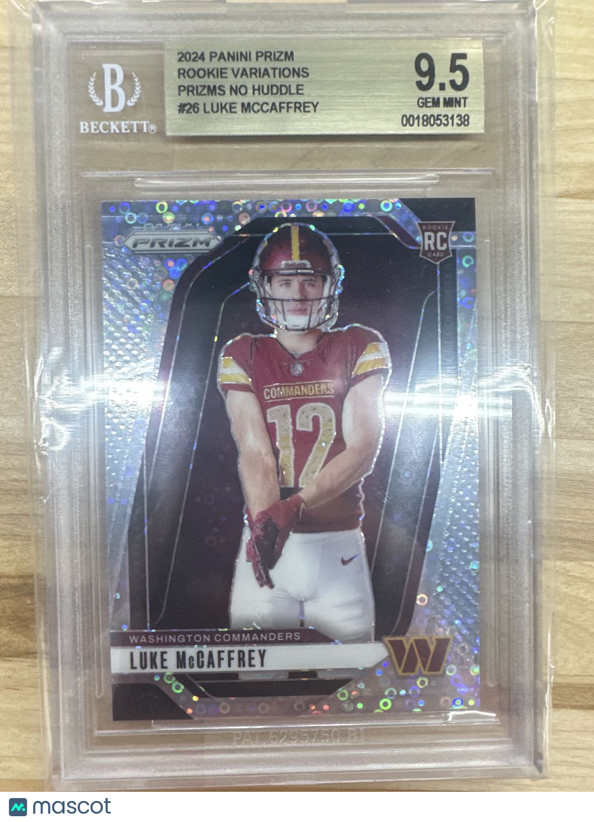 2024 Panini Prizm Rookie RC Variation No Huddle Prizm #26 Luke McCaffrey BGS 9.5