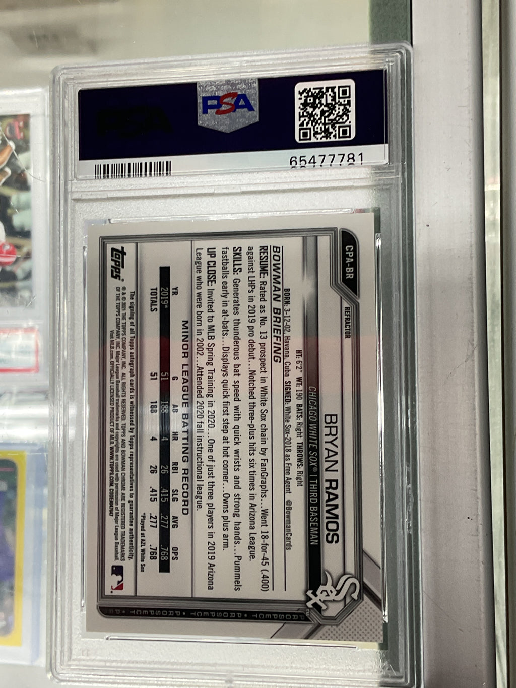 2021 Bowman Chrome Prospect Autographs Bryan Ramos Refractor #CPABR PSA 10