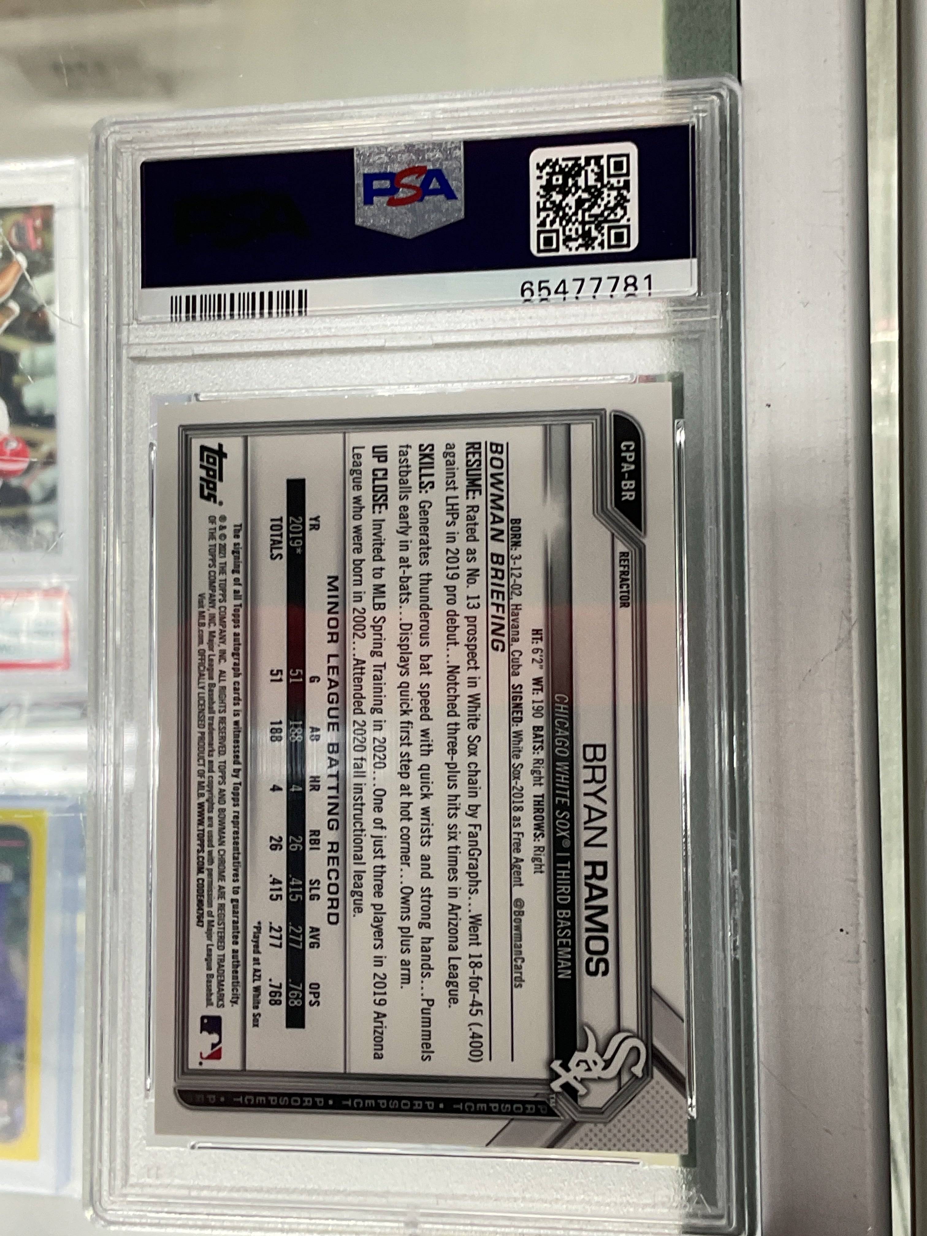 2021 Bowman Chrome Prospect Autographs Bryan Ramos Refractor #CPABR PSA 10