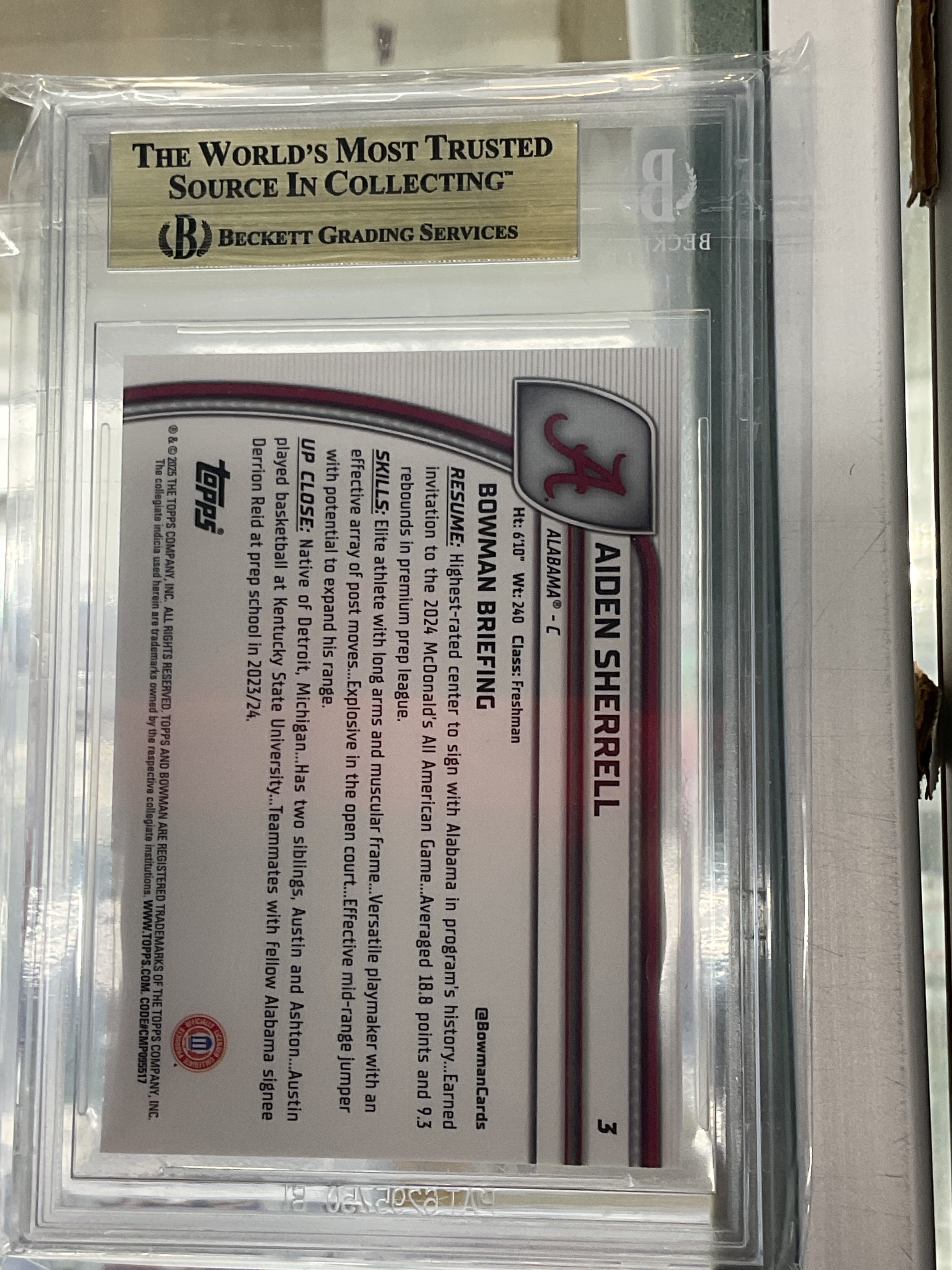 2024-25 Bowman U Chrome Aiden Sherrell X-Fractors BGS 9.5