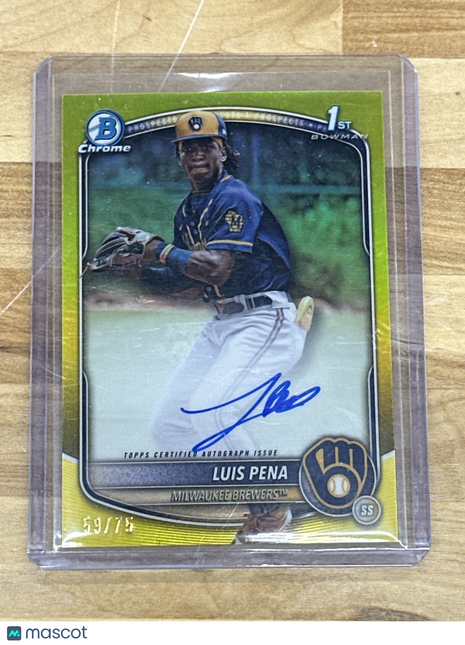 2025 Bowman Luis Pena Yellow 1st Auto /75 Brewers