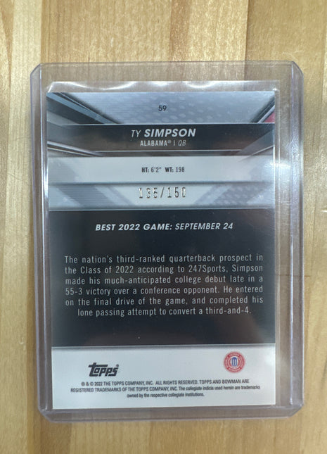 2022 Bowman Best University RC TY SIMPSON Blue /150