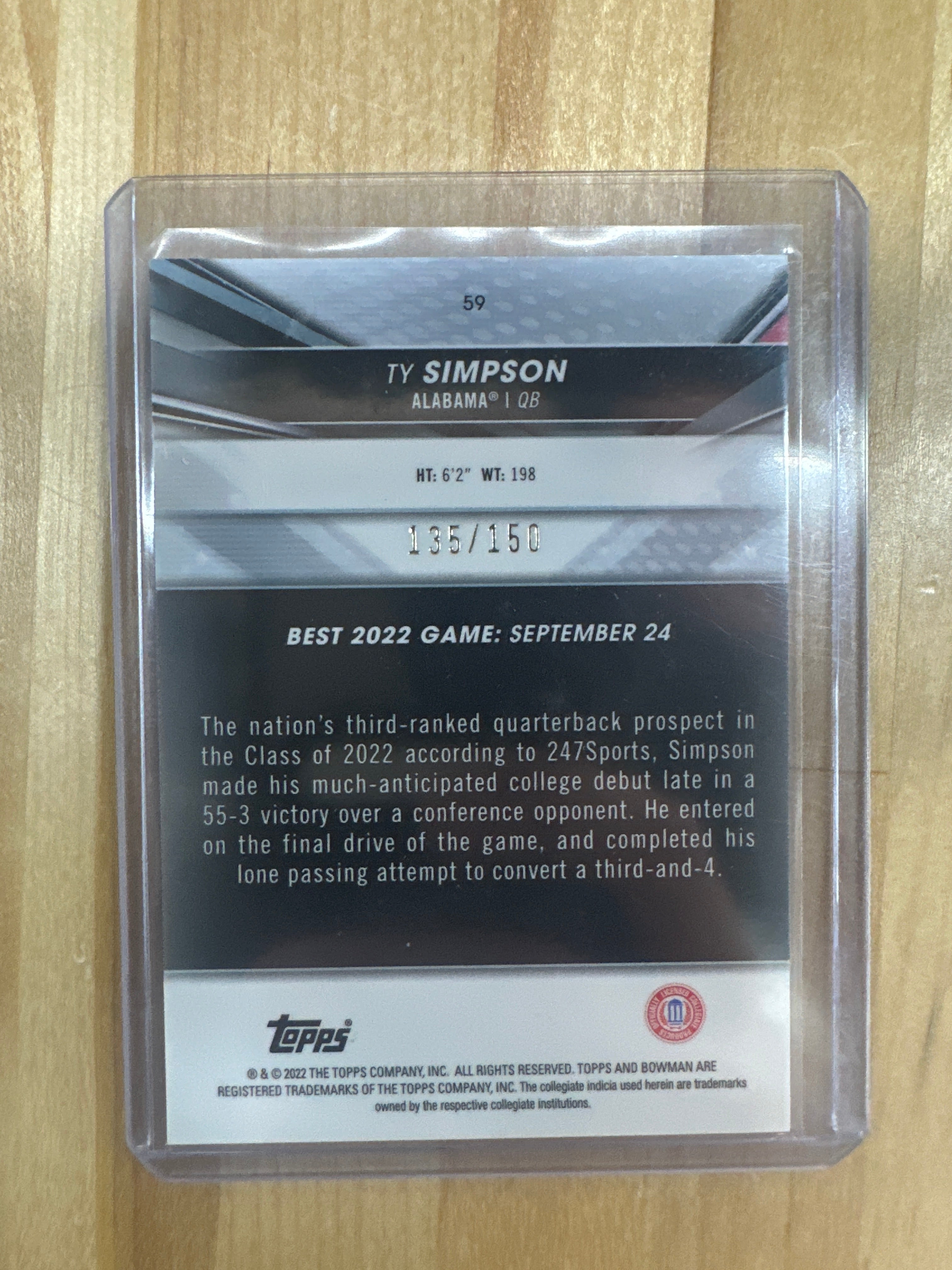 2022 Bowman Best University RC TY SIMPSON Blue /150