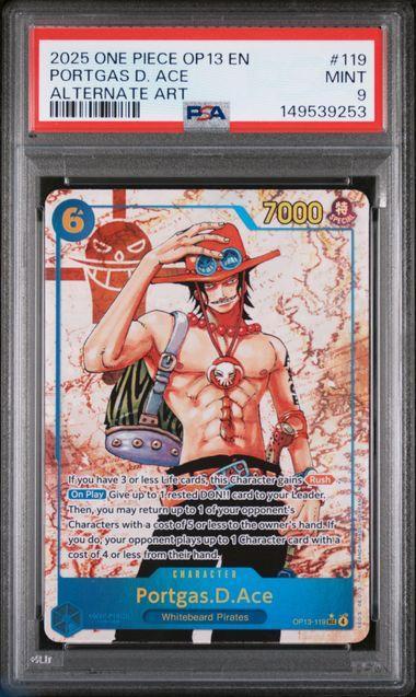2025 One Piece OP13 Portgas D Ace 119 Alt Art PSA 9