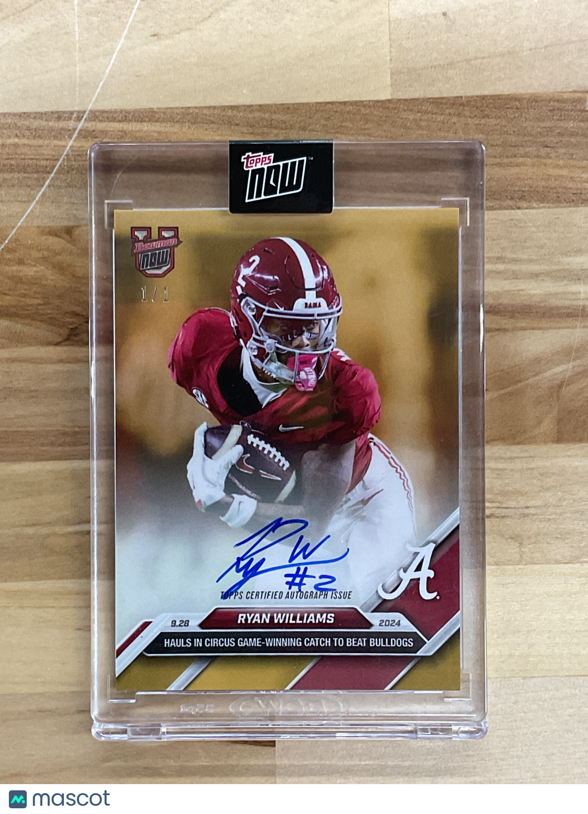 2024 Topps Now Ryan Williams Alabama Auto 1/1
