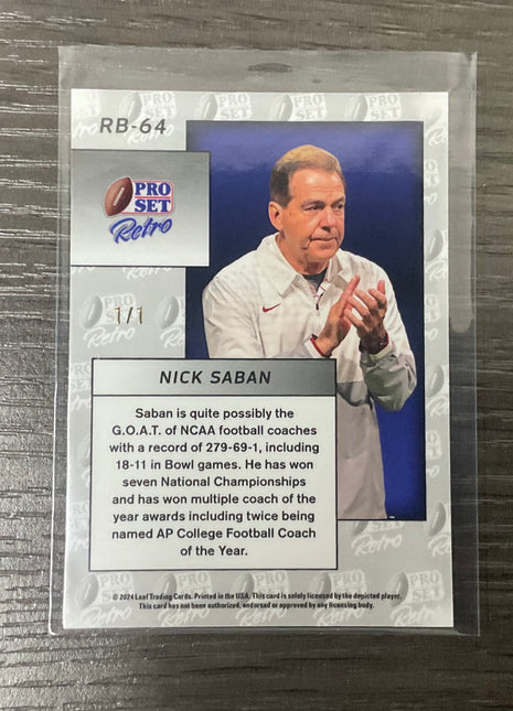 2024 Leaf Pro Set Retro Nick Saban 1/1