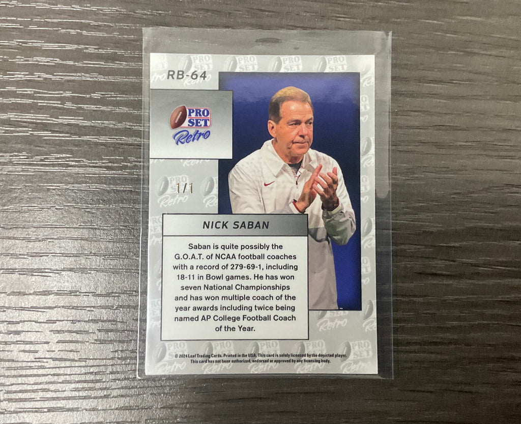 2024 Leaf Pro Set Retro Nick Saban 1/1