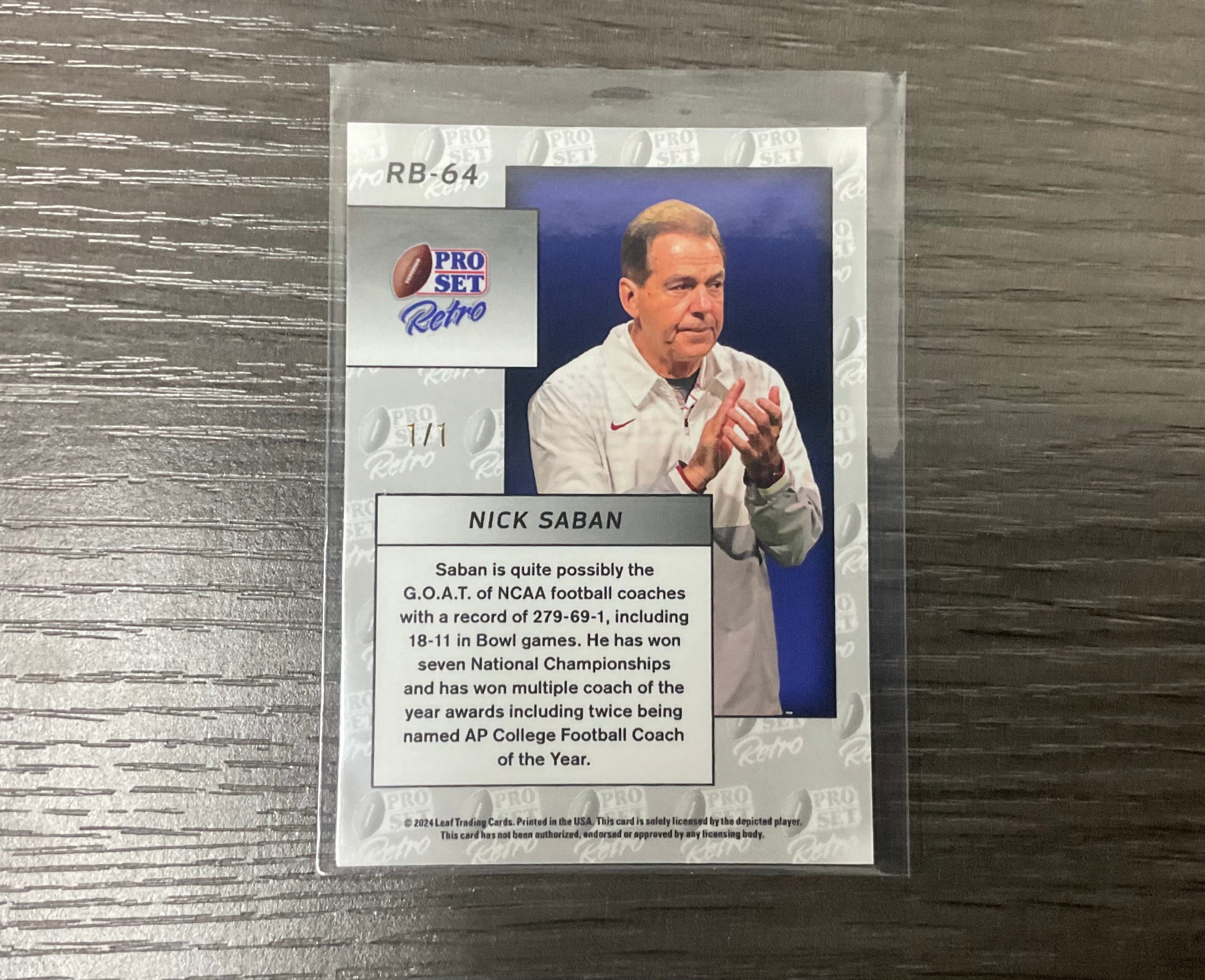 2024 Leaf Pro Set Retro Nick Saban 1/1