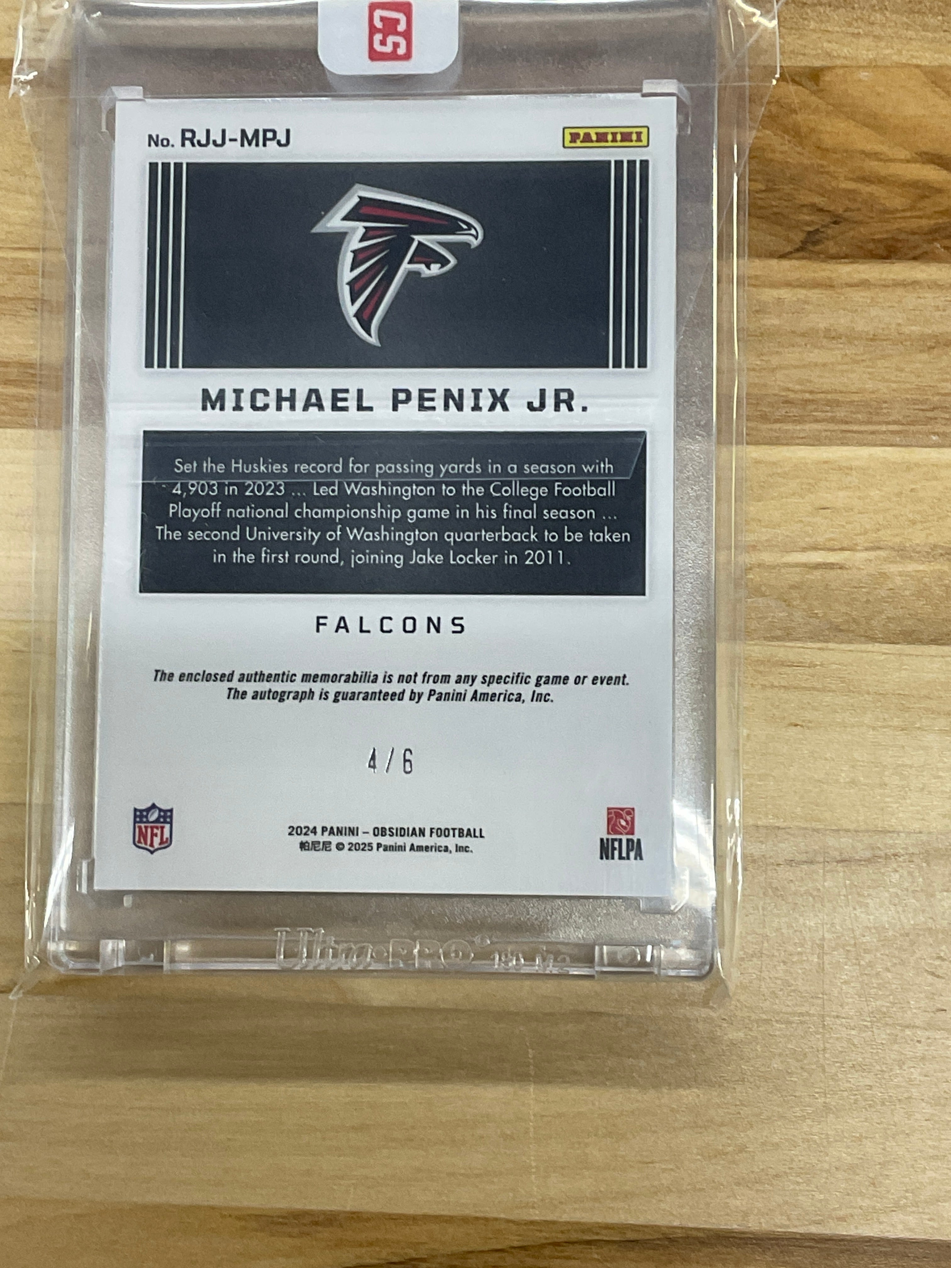 2024 Obsidian Michael Penix Patch Auto /6 Single