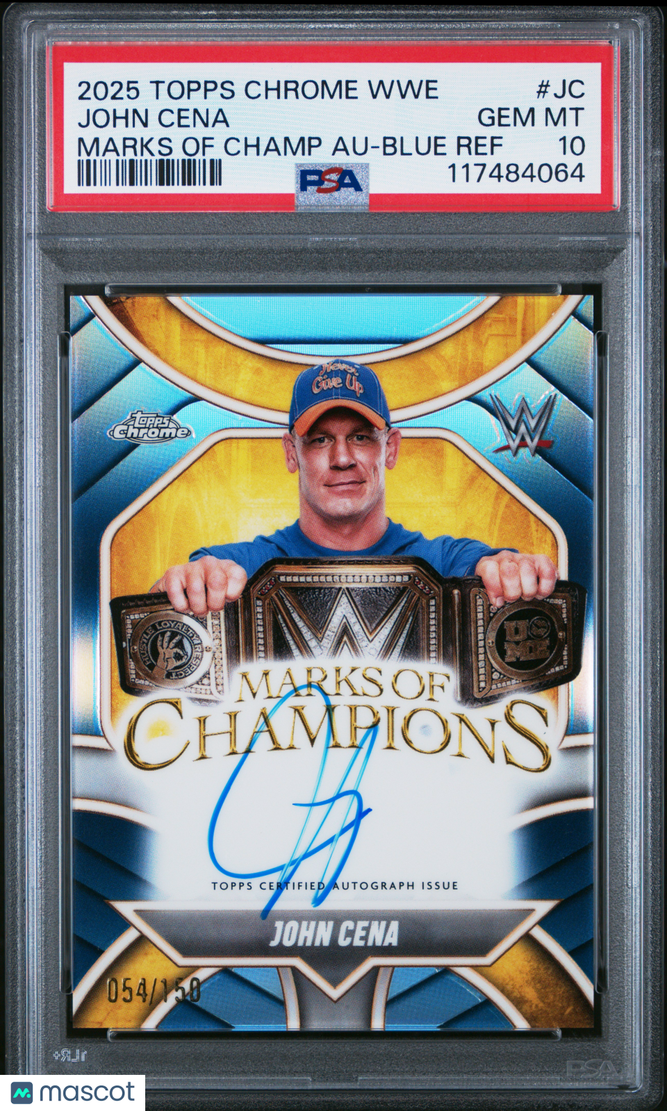2025 Topps Chrome WWE Marks Of Champions Autographs John Cena Blue Ref #JC 054/150 PSA 10