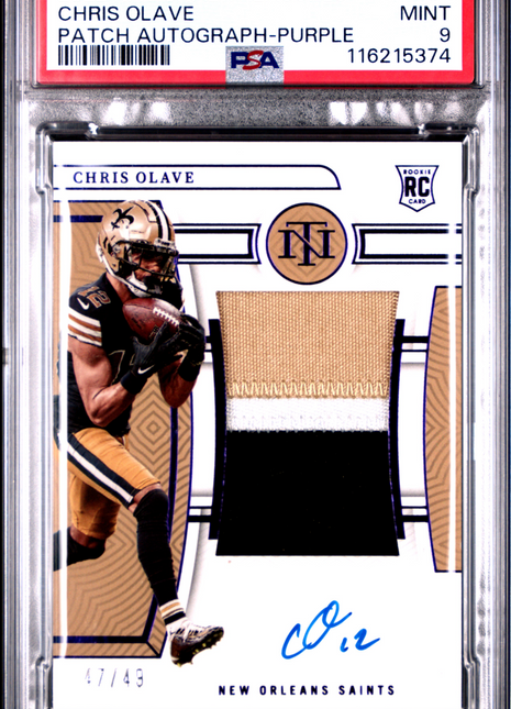 2022 Panini National Treasures Chris Olave Patch Autograph Purple #167 47/49 PSA 9
